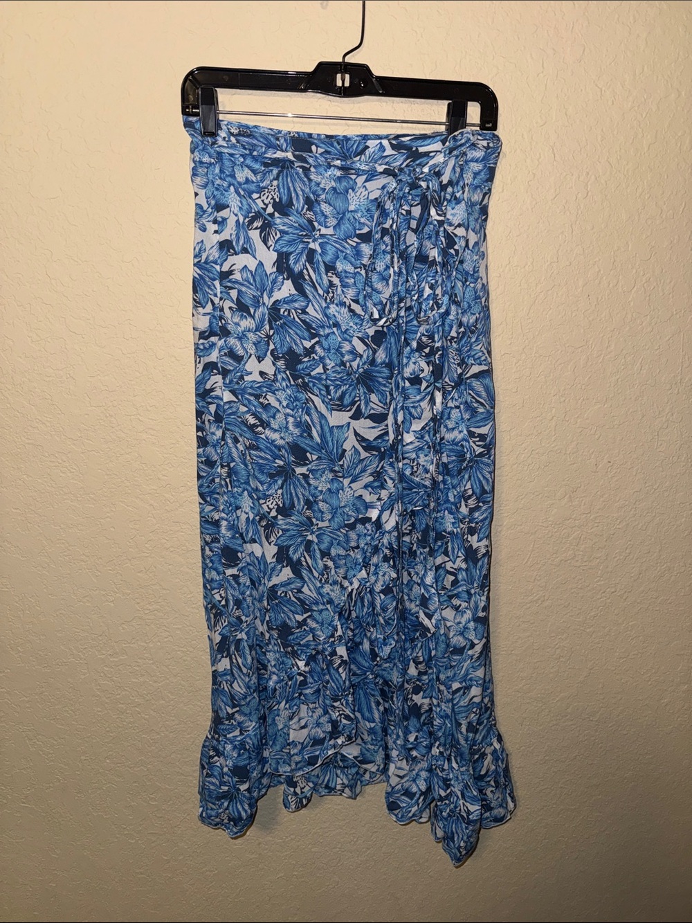 Sea Lustre Blue Floral Wrap Maxi Skirt with Ruffle Hem l